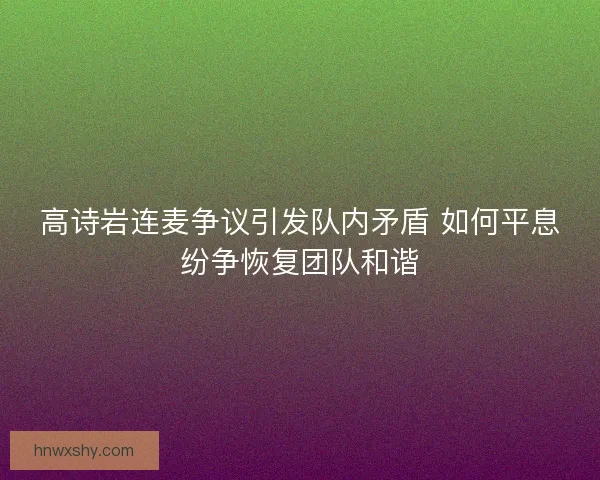 高诗岩连麦争议引发队内矛盾 如何平息纷争恢复团队和谐